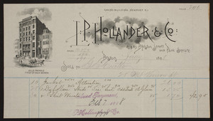 Billhead for L.P. Hollander & Co., 82 & 83 Boylston Street and Park Square, Boston,Mass., dated January, 1888