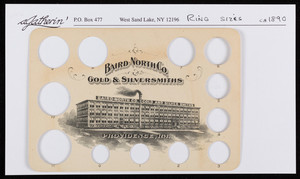 Ring size card for Baird-North Co., gold & silversmiths, Providence, Rhode Island, ca. 1890