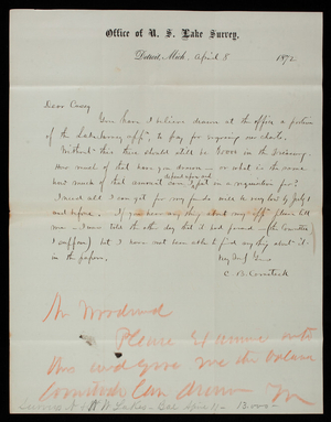 General [Cyrus] B. Comstock To Thomas Lincoln Casey, April 8, 1872 ...