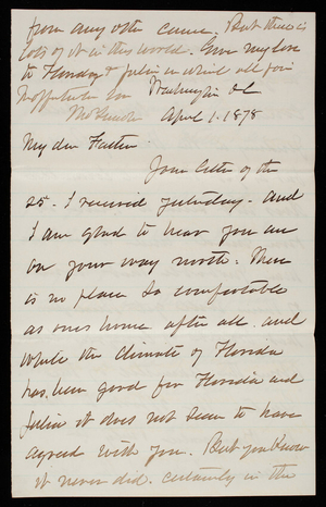 Thomas Lincoln Casey to General Silas Casey, April 1, 1878