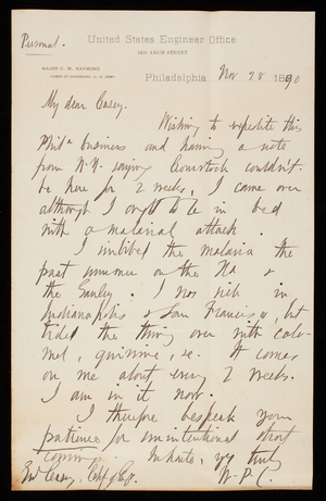 [William P. Craighill] to Thomas Lincoln Casey, November 28, 1890