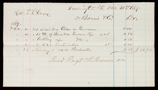 S. Bows to Thomas Lincoln Casey, December 31, 1869
