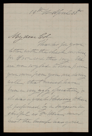 Alice W. Babcock to Thomas Lincoln Casey, April 30, 1885