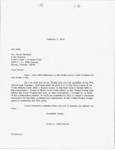 Letter from Mark H. McCormack to Doral Hotel and Country Club