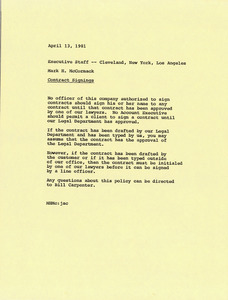 Memorandum from Mark H. McCormack to the Executive Staff in Cleveland, New York, and Los Angeles