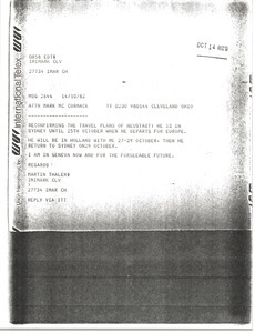 Telex prinotut from Martin Thaler to Mark H. McCormack