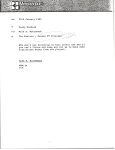 Memorandum from Mark H. McCormack to Dusty Murdock