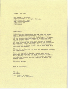 Letter from Mark H. McCormack to Andre J. Heiniger