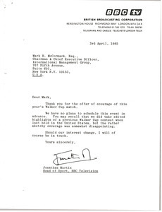 Letter from Jonathan Martin to Mark H. McCormack