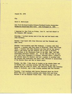 Memorandum from Mark H. McCormack to travel file