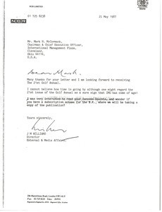 Letter from J. M. Williams to Mark H. McCormack