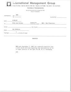 Fax from Ayn Robbins to Erik van Dillen
