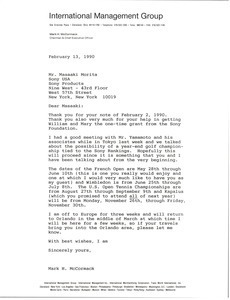 Letter from Mark H. McCormack to Masaaki Morita