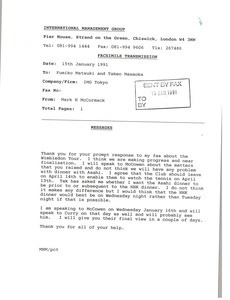 Fax from Mark H. McCormack to Fumiko Matsuki and Takeo Masaoka