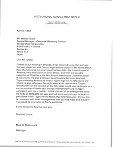 Letter from Mark H. McCormack to Hideaki Otaka