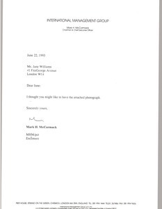 Letter from Mark H. McCormack to Jane Williams