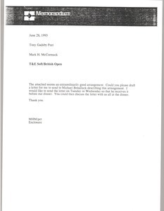Memorandum from Mark H. McCormack to Tony Gadsby Peet