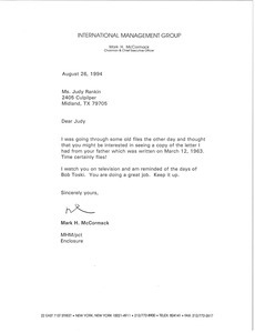 Letter from Mark H. McCormack to Judy Rankin