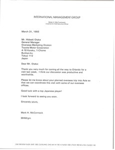Letter from Mark H. McCormack to Hideaki Otaka
