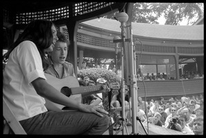 Bob Dylan and Joan Baez performing on Porch #1, Newport Folk Festival