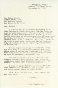Letter from Judi Chamberlin to Ellen Levine