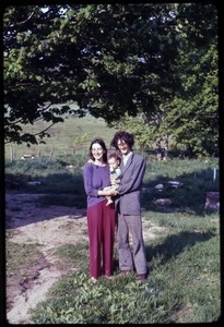 Verandah Porche and Josiah Adams, with baby Oona, Montague Farm commune