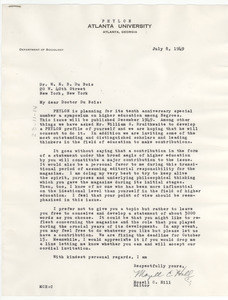 Letter from Phylon to W. E. B. Du Bois
