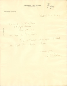 Letter from E. B. Dykes to W. E. B. Du Bois