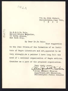 Letter from Allan Randall Freelon to W. E. B. Du Bois