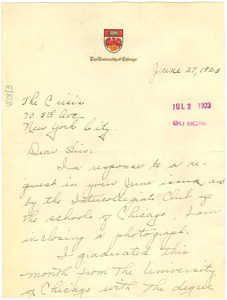 Letter from Artishia Gilbert Wilkerson to W. E. B. Du Bois