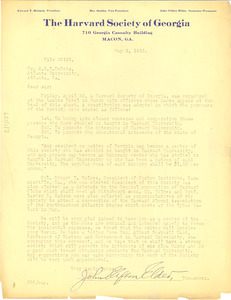 Letter from Harvard Society of Georgia to W. E. B. Du Bois