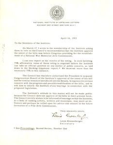 Circular letter from National Institute of Arts and Letters to W. E. B. Du Bois