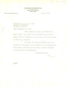 Letter from Carnegie Foundation to W. E. B. Du Bois