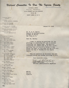 Letter from National Committee to Free the Ingram Family to W. E. B. Du Bois