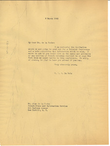 Letter from W. E. B. Du Bois to Jean de La Roche