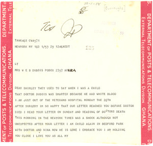 Letter from Eric Burroughs to Shirley Graham Du Bois