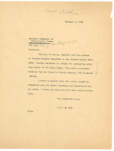Letter from W. E. B. Du Bois to Carnegie Endowment for International Peace