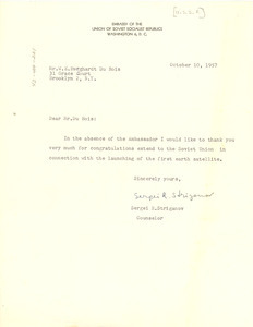 Letter from U.S.S.R. Embassy to W. E. B. Du Bois