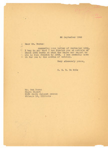 Letter from W. E. B. Du Bois to Negro Digest