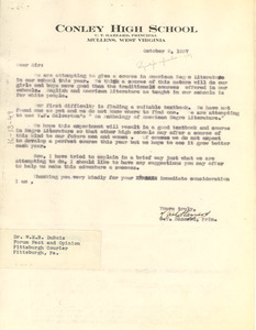 Letter from Conley High School to W. E. B. Du Bois