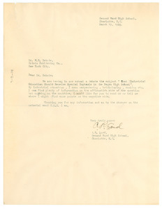 Letter from Second Ward High School to W. E. B. Du Bois