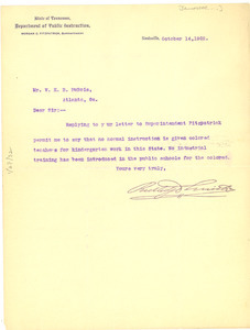 Letter from Tennessee Dept. of Public Instruction to W. E. B. Du Bois