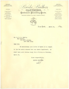 Letter from Brooks Brothers to W. E. B. Du Bois
