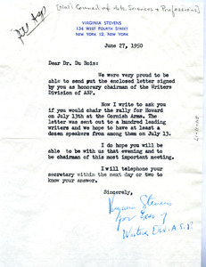 Letter from National Council of the Arts, Sciences, and Professions to W. E. B. Du Bois