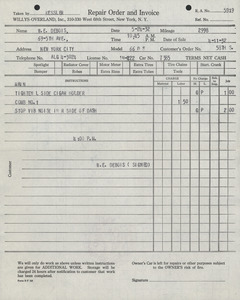 Willys-Overland repair order and invoice