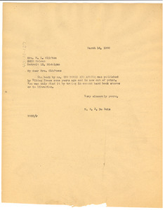 Letter from W. E. B. Du Bois to Mrs. M. L. Clifton