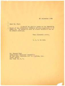 Letter from W. E. B. Du Bois to Independent Citizens Committee for the Arts, Sciences and Professions