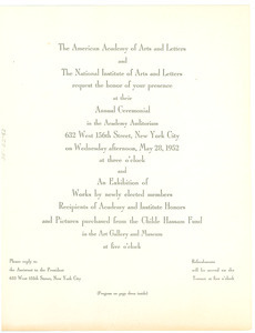 American Academy of Arts and Letters Annual Ceremonial invitation and program