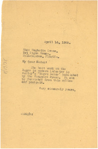 Letter from W. E. B. Du Bois to Hughetta Evans