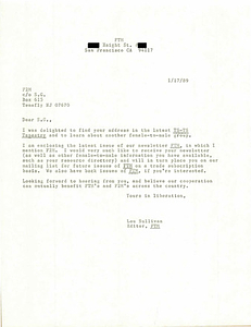 Correspondence from Lou Sullivan to S.G. (January 17, 1989)
